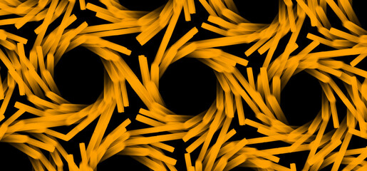 Seamless yellow circular swirl pattern design on black background 