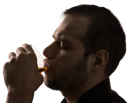 Alcoholism concept, man drinking alcohol