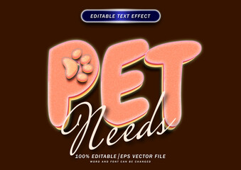 Cute pet needs text style effect. editable font effect. 3d cartoon vector design.	