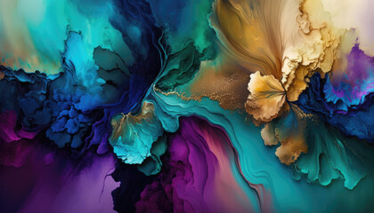 Abstract hand painted alcohol ink texture. Luxury abstract fluid art painting background alcohol ink technique gold.