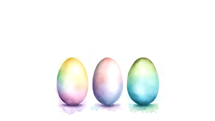 Easter eggs watercolor illustration on a white background, pastel colors, cute egg drawing. Generative AI