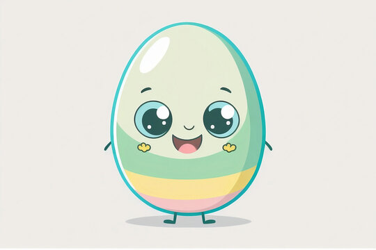 Cartoon character - cute happy easter egg standing on light background. Generative AI