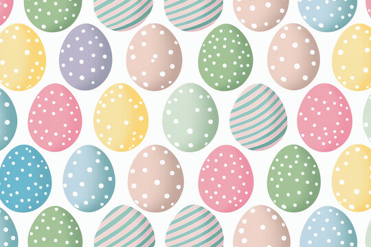 Easter eggs pattern illustration on a white background, pastel colors, cute egg drawing. Generative AI