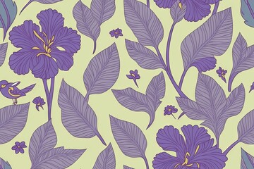 Creative composition made of beautiful iris flowers on pastelle background, generative ai. Nature concept. Summer pattern in minimal style