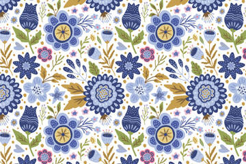 aesthetic cute spring and summer blue flower seamless pattern