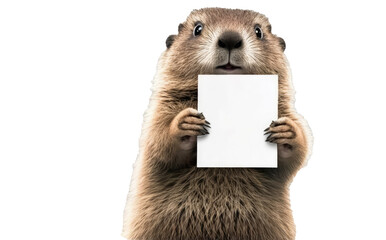 beaver holding blank sign , ai generated - obrazy, fototapety, plakaty