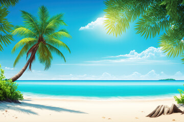 Obraz na płótnie Canvas tropical beach with turquoise water, white sand and palm tree. Summer and Vacation concept. Generative AI