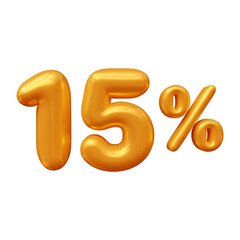 15 percent with orange balloon style in 3d rendering for discount, promotion and sale banner concept.