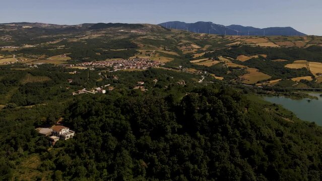 Aerial view of Conza della Campania old town destroyed by the earthquake, Avellino, Italy.