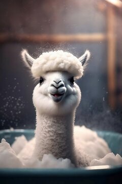 Adorable llama taking a bath | Generative AI