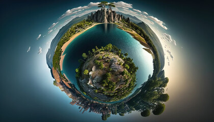 Obraz premium Little Planet Lake - Generative AI Art