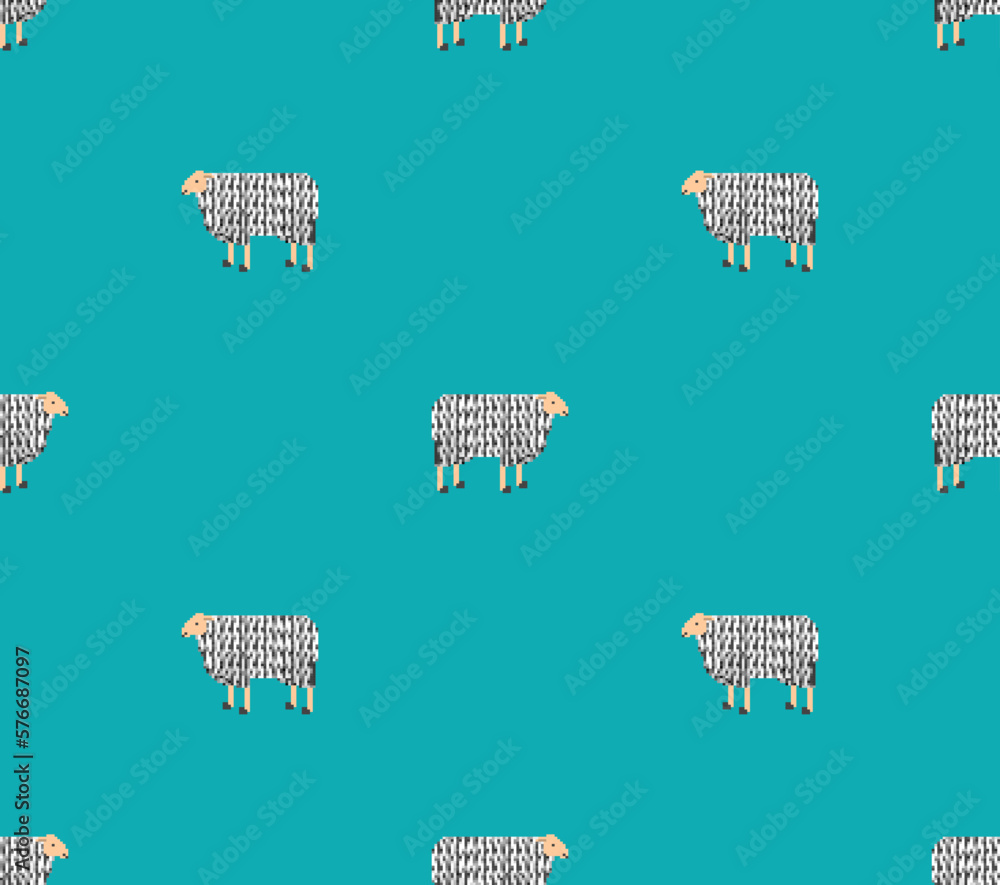 Poster sheep pixel art pattern seamless. ewe 8 bit background. pixelated vector texture