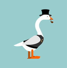 Goose aristocrat in hat and with smoking pipe.