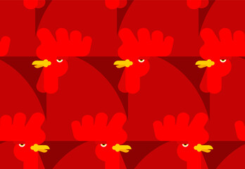 Red rooster pattern seamless. Red cock background. Ornament of kids fabric