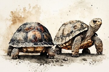 Obraz premium Chelonoidis carbonaria red footed tortoises, 1.5 years old, isolated on white. Generative AI
