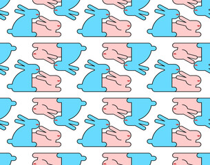 Bunnies couple pattern seamless. Two rabbit background. Vector texture