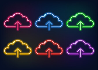 The icon for uploading to the cloud. A neon sign, a cloud with an arrow.