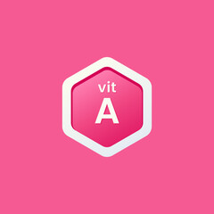 Vitamin A Label Logo Vector or Vitamin A Icon Vector on Pink Background. Simple Vitamin A Label or Symbol for product packaging. Best Vitamin A Icon for supplement product.