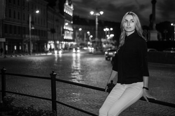 woman portrait. City night lights