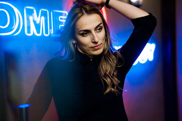Naklejka premium woman portrait. City night lights