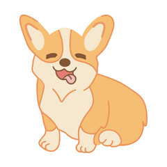 Corgi dog vector cartoon illustration. Cute friendly welsh corgi puppy sitting, smiling with tongue out isolated on white. Pets, animals, canine theme design element in contemporary simple flat style