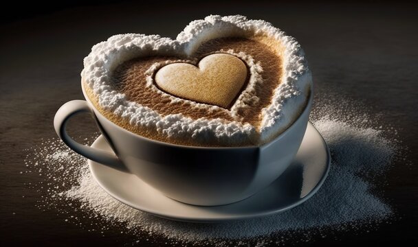  a cup of hot chocolate with a heart in the foam.  generative ai