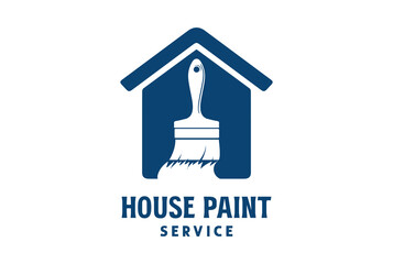 Simple Minimalist House Icon with Paint Brush for Renovation Service Logo