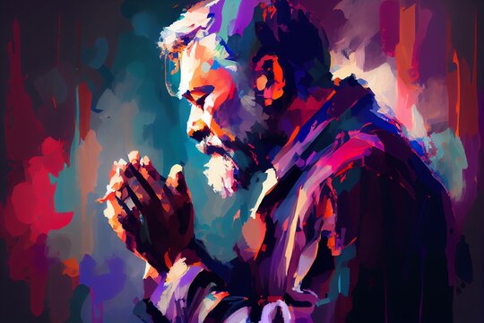 Abstract Art. Colorful Painting Art Of A Man Praying And Worshiping. Christian Worship And Praise Illustration. Generative AI