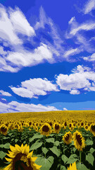Obraz premium Summer landscape with blooming sunflower