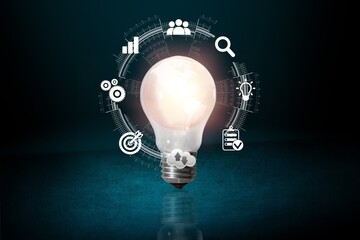 Bright lamp lightbulb. Business idea concept