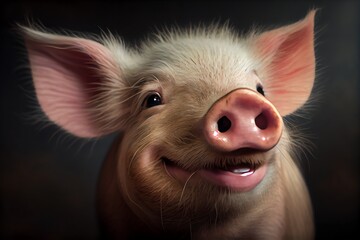 Close-Up Cute Smiling Pig Portrait. Generative AI