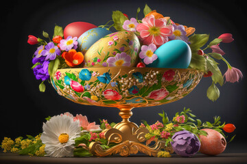 Colorful Easter Eggs and Bunnies Perfect for Easter AI Generated
