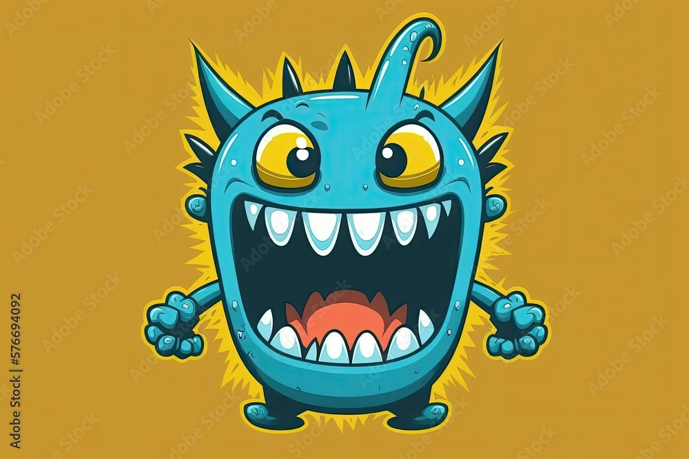 Aufkleber the color scheme of blue and yellow monster cuteness design based on a cartoon style. pointing up wi