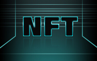 Abbreviation NFT (non-fungible token) on digital background