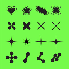 Y2K symbols. Retro star icons, Y2K Shapes and Graphics