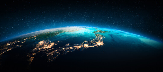 Japan and Korea at night