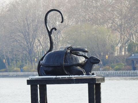 The Sacred Beast Xuanwu Sculpture of the Yellow River Landscape in China