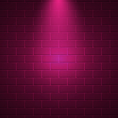 Fototapeta na wymiar Brick wall background with purple light