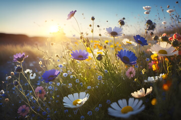 Obraz na płótnie Canvas Spring landscape with flowers. Generative AI