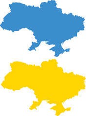 Fototapeta premium Map of Ukraine, Ukrainian map yellow and blue flag, contour map, set of elements, coat of arms, trident