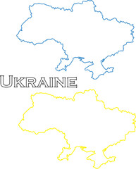 Map of Ukraine, Ukrainian map yellow and blue flag, contour map, set of elements, coat of arms, trident