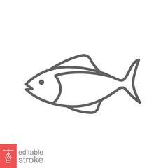 Fish line icon. Simple outline style. Sea life, tuna, pisces concept for food template design. Vector illustration isolated on white background. Editable stroke EPS 10.