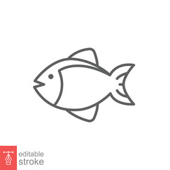 Obraz premium Fish line icon. Simple outline style. Sea life, tuna, pisces concept for food template design. Vector illustration isolated on white background. Editable stroke EPS 10.