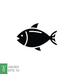 Fish icon vector silhouette symbol. Sea life, tuna, pisces, nature concept for food template design. Solid, glyph vector illustration isolated on white background. EPS 10.