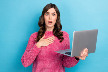 Photo of confused businesswoman programmer experienced funny lady it development deadlines confused...