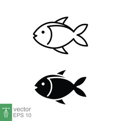 Fish icon set. Simple line and silhouette symbol. Sea life, fresh salmon, tuna, pisces, nature concept for food template design. Vector illustration isolated on white background. EPS 10.