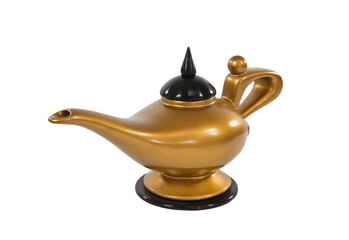 Golden magic genie lamp with cut out background