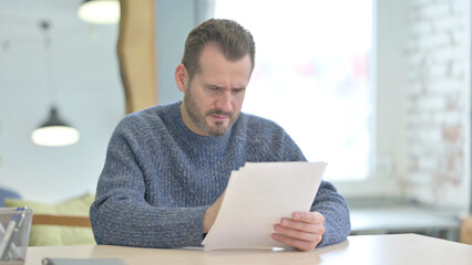 Middle Aged Man Feeling Upset after Reading Documents, Paperwork