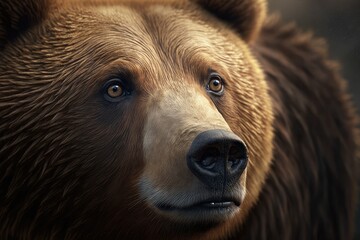 Close up, bear portrait, illustrated. Generative AI. 