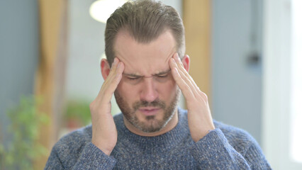 Fototapeta premium Migraine, Tired Middle Aged Man with Headache